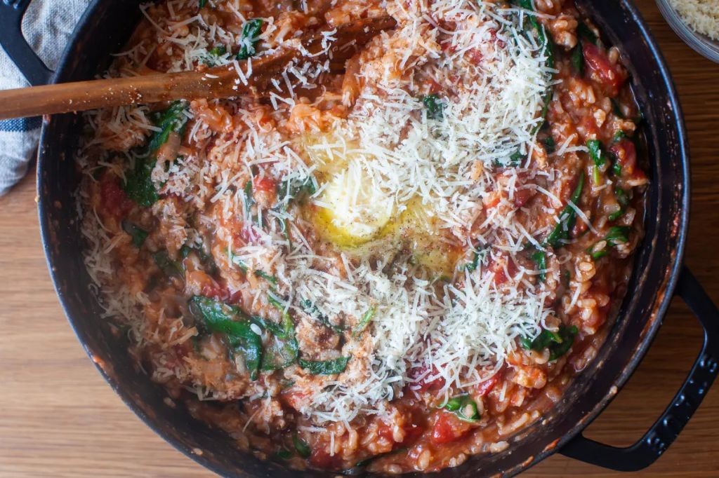 Lamb Sausage and Tomato Basil Risotto
