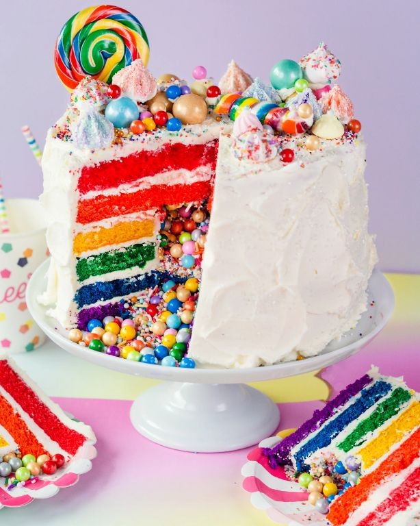 Layered Skittle Cake with Cream Cheese Frosting