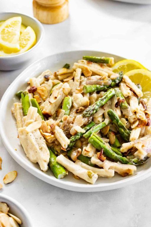 Lemon Asparagus Pasta with Toasted Almonds