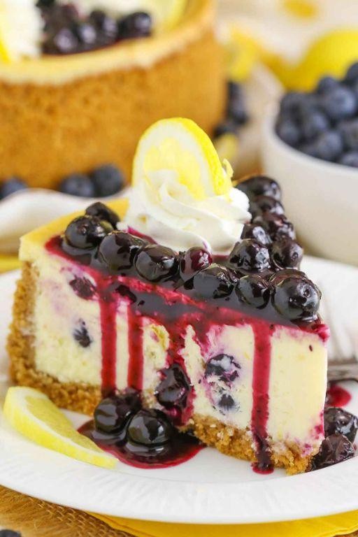 Lemon Blueberry Cheesecake with Sour Cream Drizzle