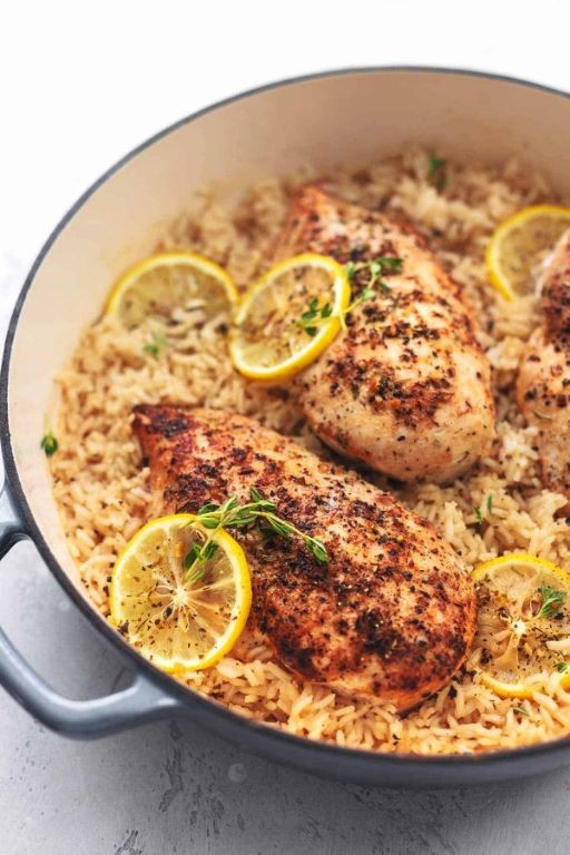 Lemon Garlic Baked Chicken with Brown Rice