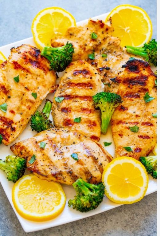 Lemon Garlic Grilled Chicken with Steamed Broccoli