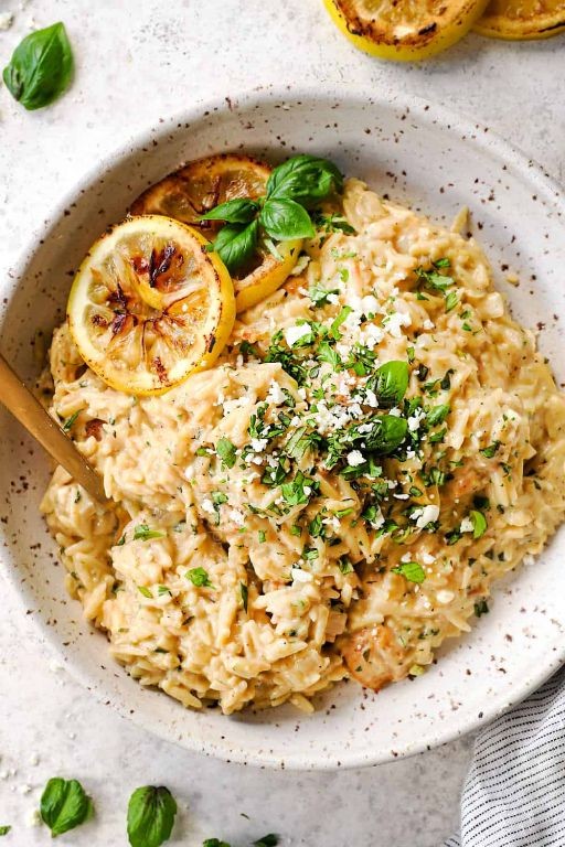 Lemon Garlic Herb Orzo with Grilled Chicken