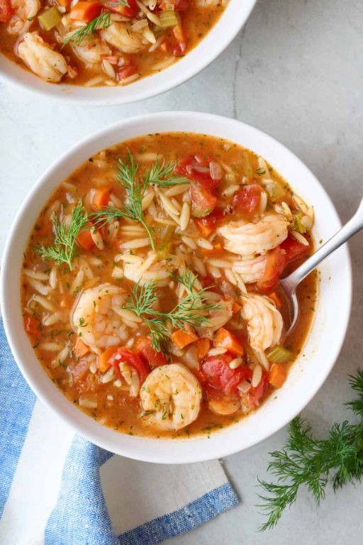 Lemon Garlic Shrimp Orzo Soup