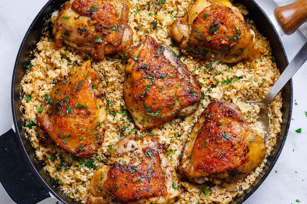 Lemon Herb Cauliflower Rice with Grilled Chicken