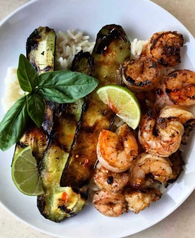 Lemon Herb Coconut Rice with Grilled Shrimp