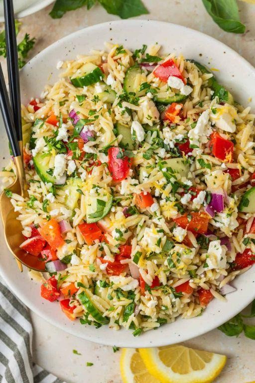 Lemon Orzo Pasta with Feta and Olives