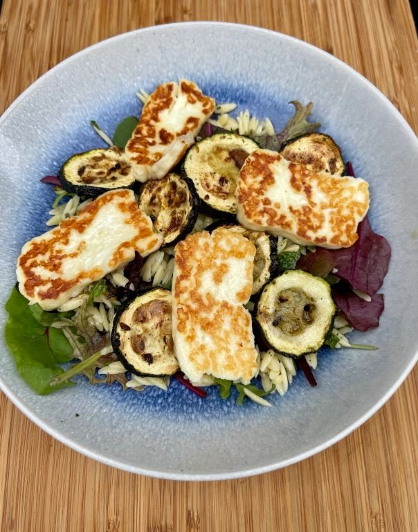 Lemon Orzo with Grilled Halloumi and Mint