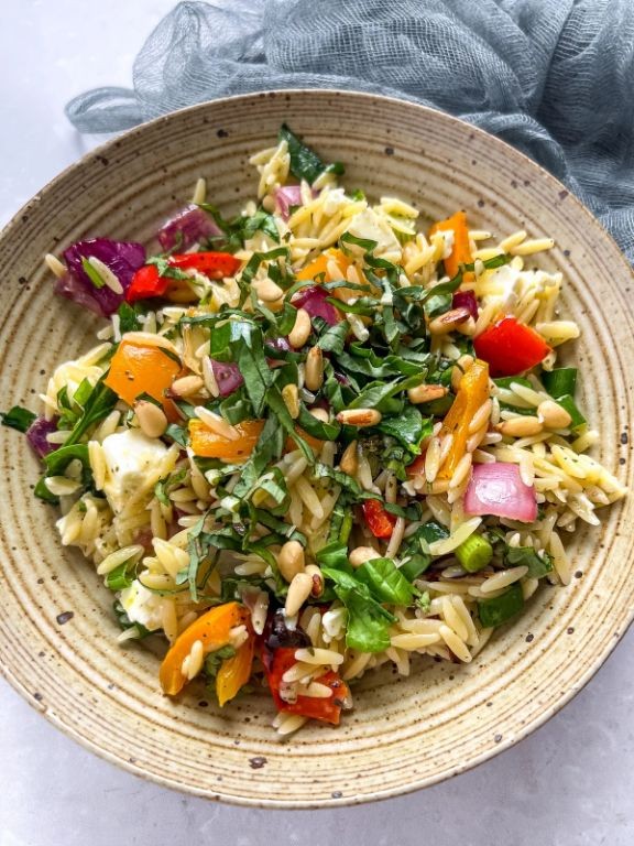 Lemon Orzo with Roasted Vegetables and Basil