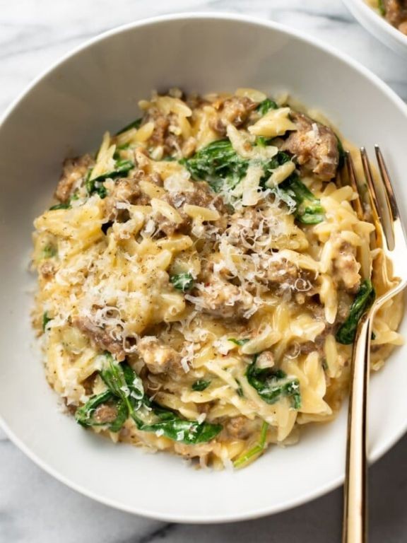 Lemon Orzo with Spicy Sausage and Arugula