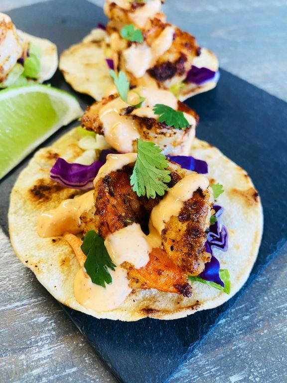 Lemon Pepper Blackstone Shrimp Tacos