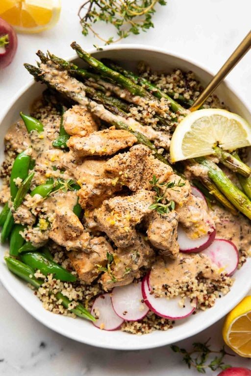 Lemon Pepper Chicken and Thyme Biscuit Bowls