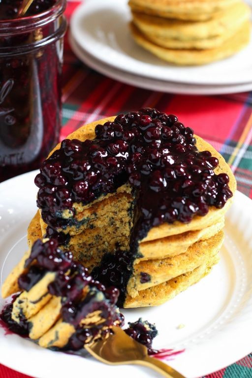 Lemon Poppy Seed Pancakes with Blueberry Compote