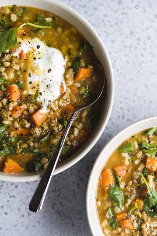 Lentil and Barley Soup with Spinach