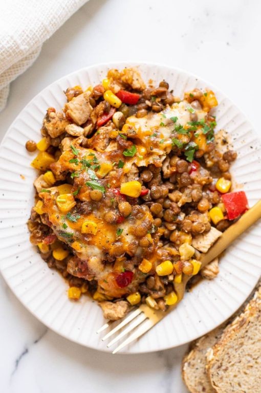 Lentil and Chicken Casserole with Cheese