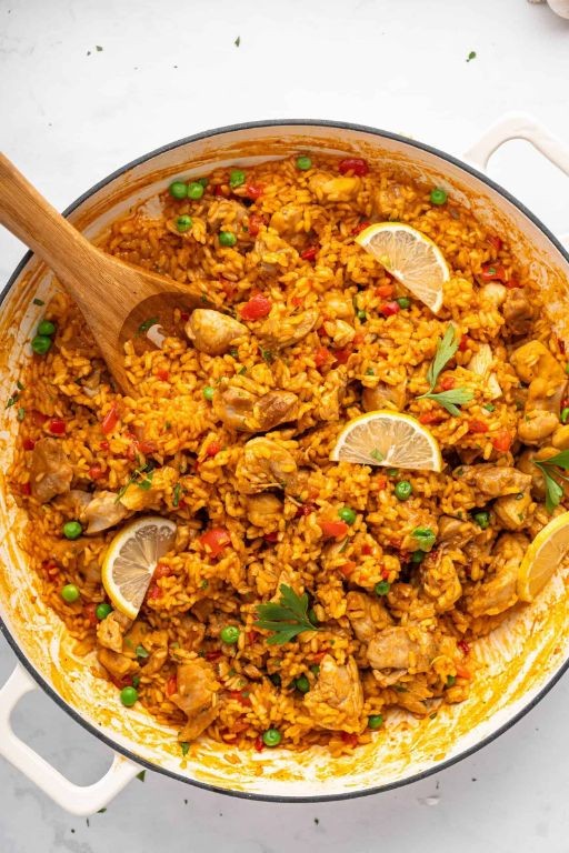Lentil and Chicken Paella with Saffron