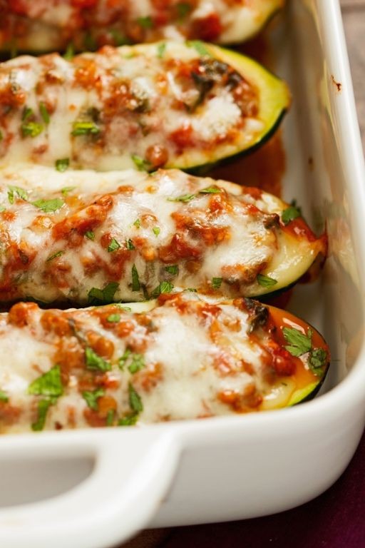 Lentil and Chicken Stuffed Zucchini Boats