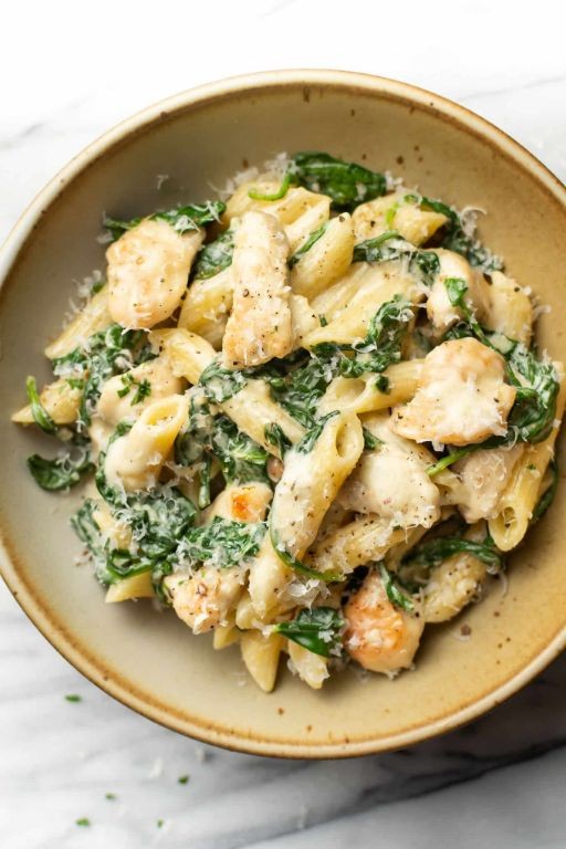 Light Canned Chicken Pasta with Spinach
