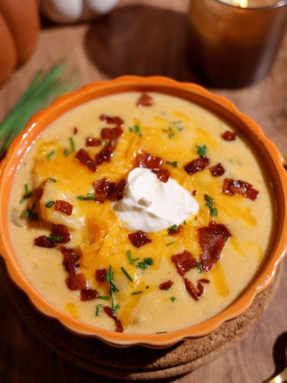 Loaded Baked Potato Soup with Turkey Bacon