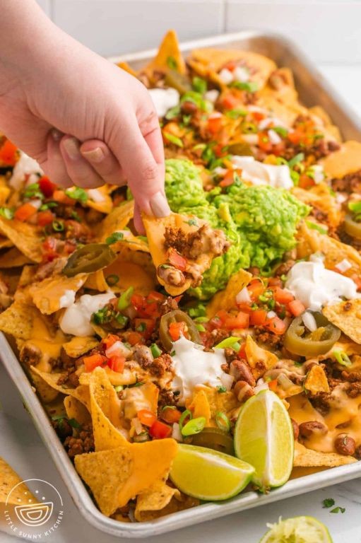 Loaded nachos with ground beef and melted cheese