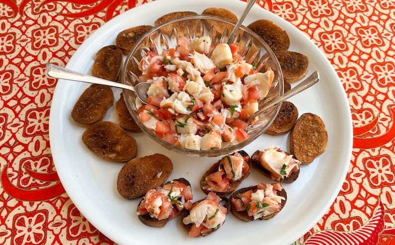Lobster Newburg Bruschetta with Baguette Slices