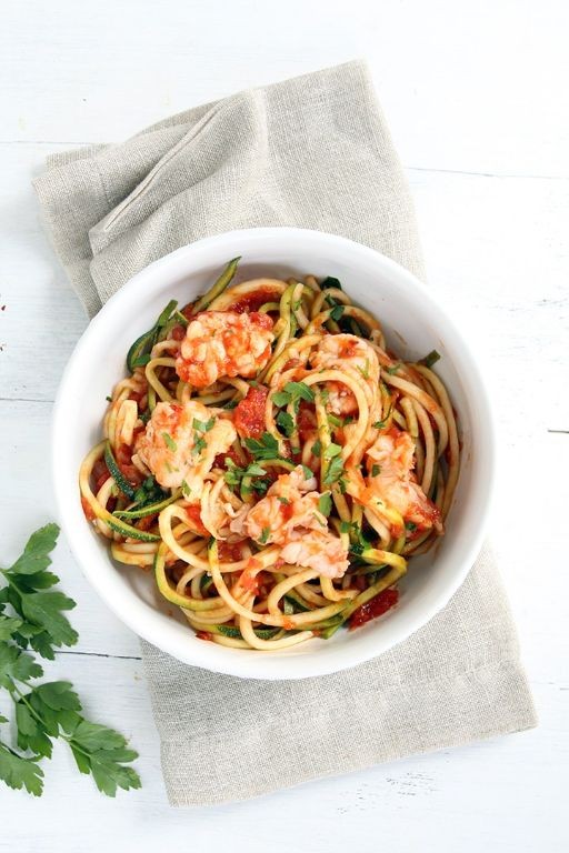 Lobster and Zucchini Noodles in Light Tomato Sauce