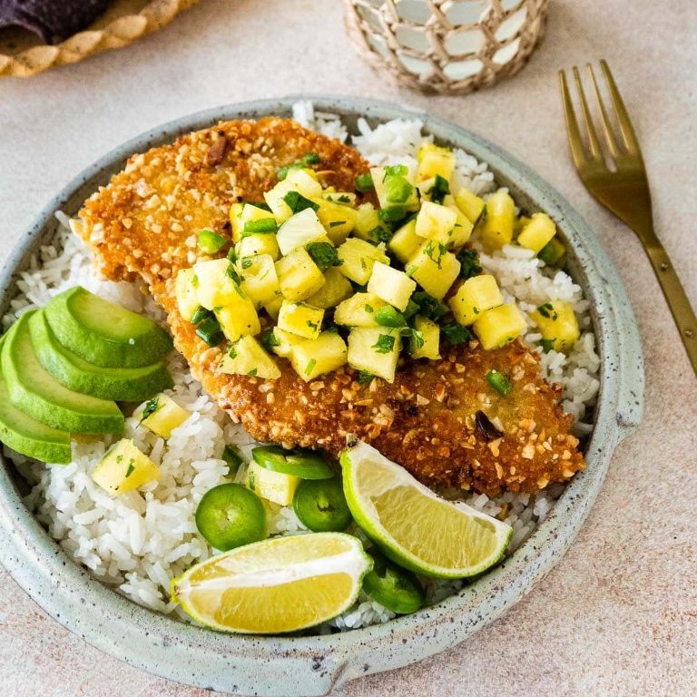 Macadamia Nut Crusted Chicken with Pineapple Glaze