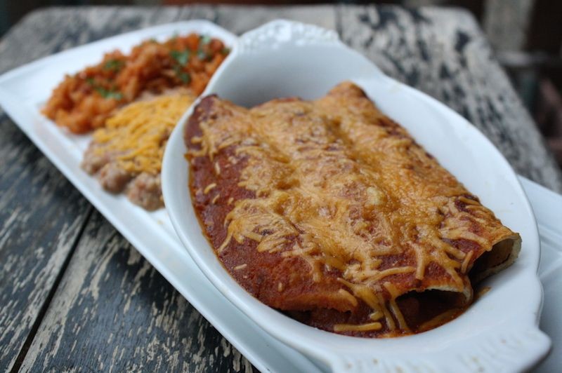 Machaca Beef and Bean Enchiladas