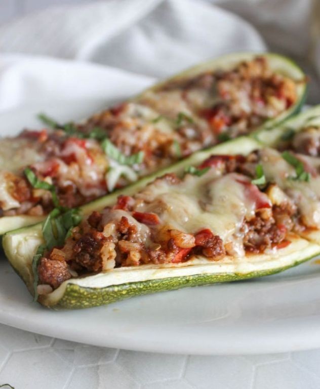 Machaca Beef and Rice Stuffed Zucchini