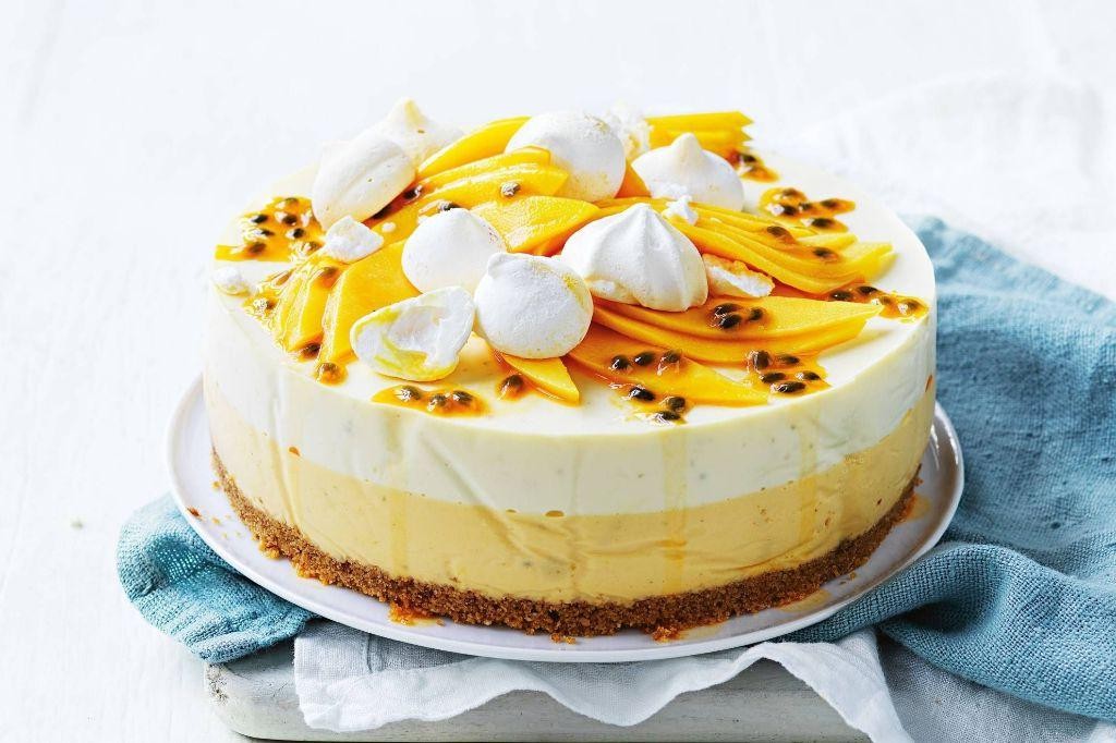 Mango Passionfruit Cheesecake with Sour Cream Glaze