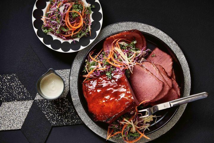 Maple Bourbon Corned Beef with Cabbage and Onions