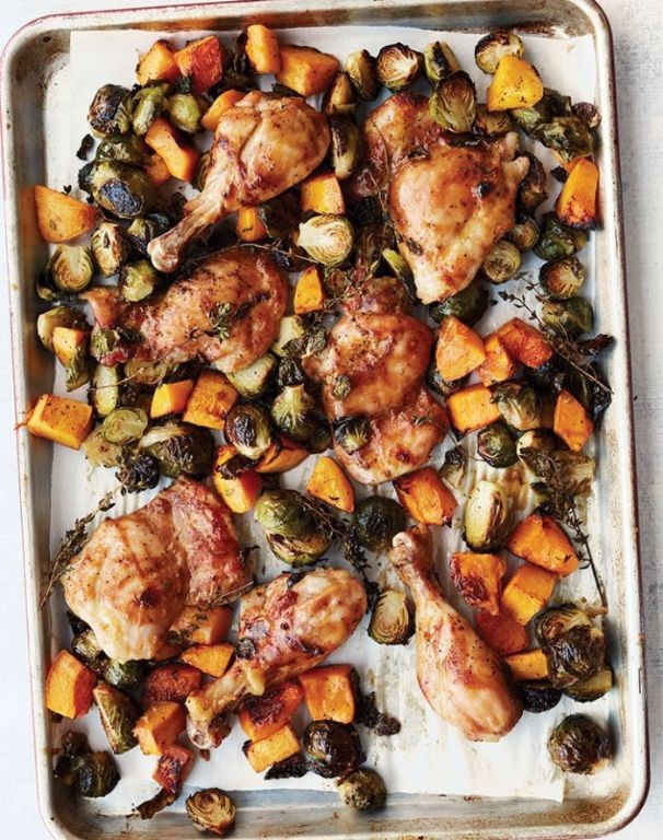 Maple Dijon Chicken Chunks with Brussels Sprouts