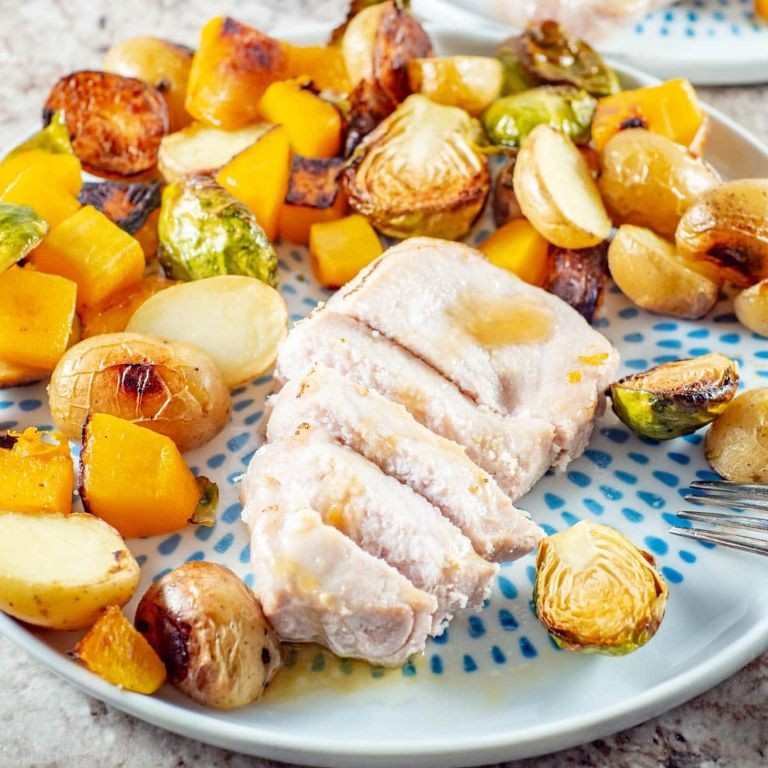 Maple Dijon Pork Chunks with Roasted Vegetables