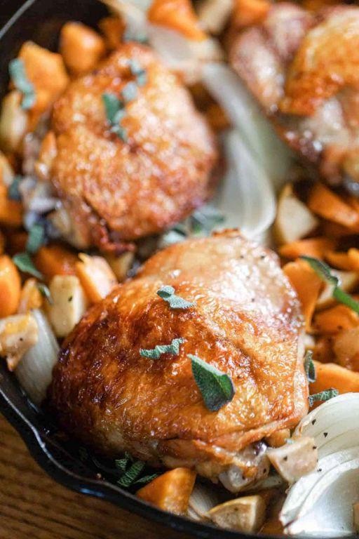 Maple Glazed Chicken Thighs with Sweet Potatoes