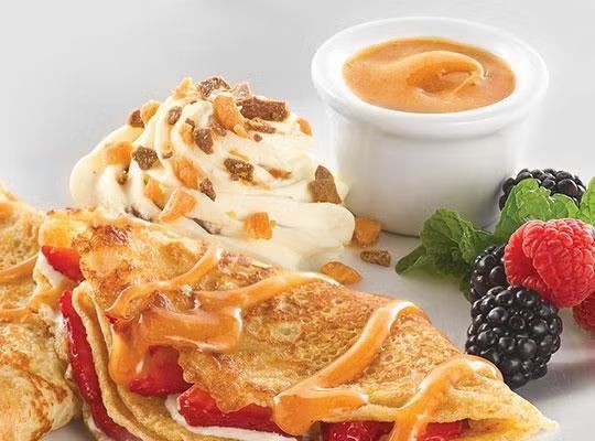 Mascarpone-Stuffed Crepes with Caramel Sauce