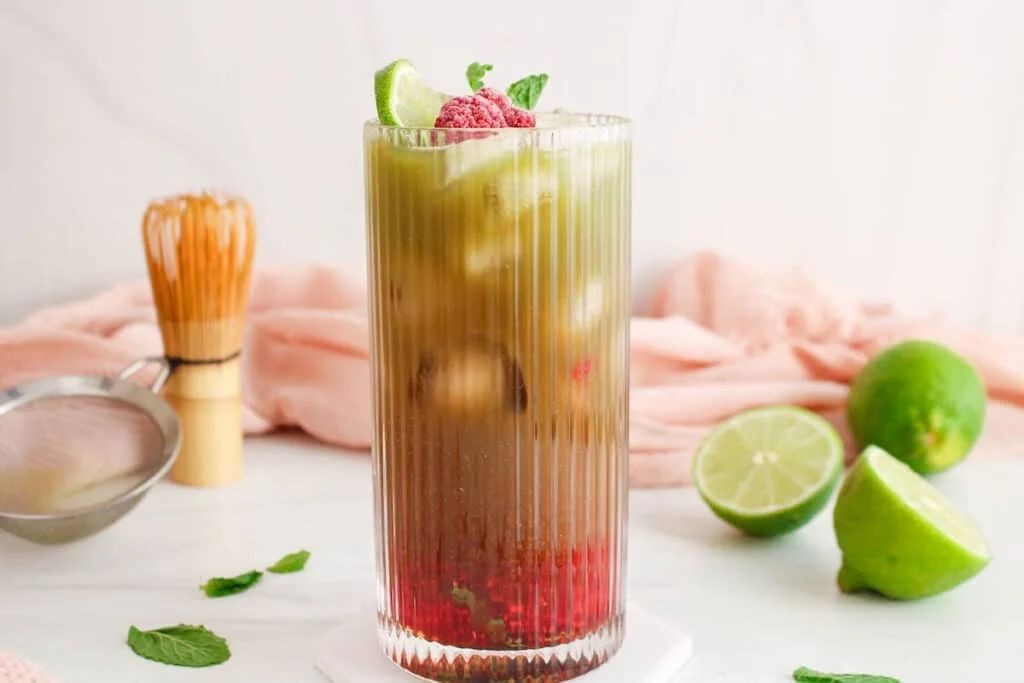 Matcha Raspberry Martini with a Green Tea Infusion