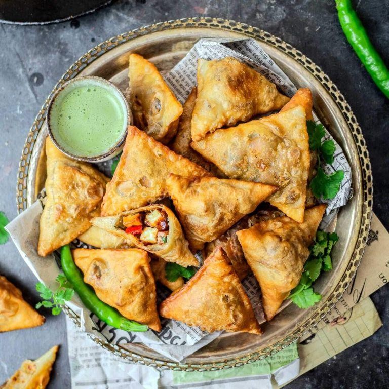 Mattar Paneer Samosa with Spiced Filling