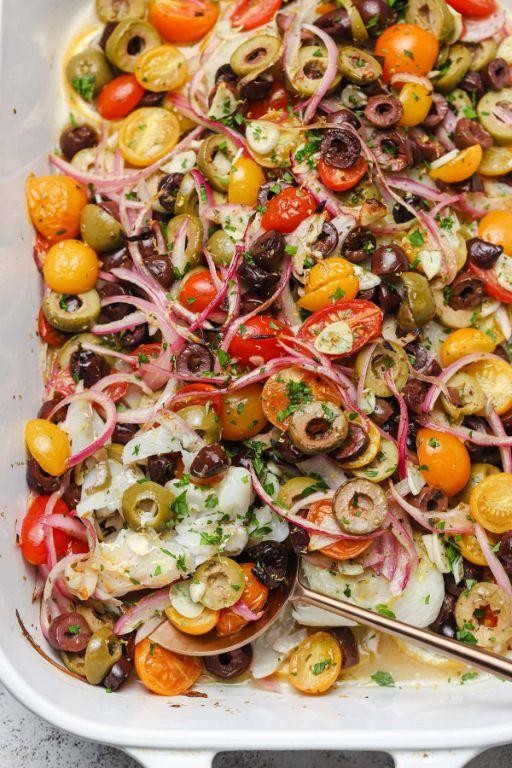 Mediterranean Baked Cod with Tomatoes and Olives