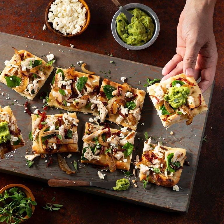 Mediterranean Chicken Chunks and Feta Flatbread