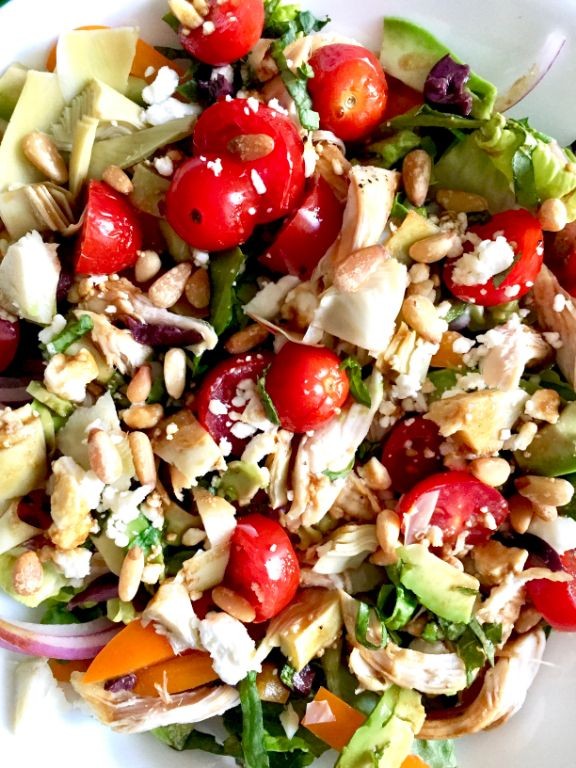 Mediterranean Chicken Salad with Goat Cheese and Olives