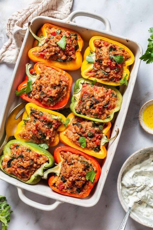Mediterranean Chicken Stuffed Bell Peppers