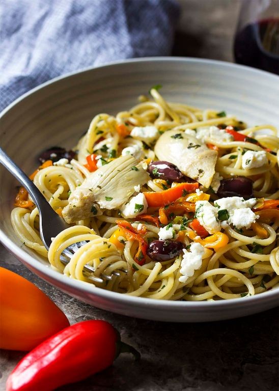 Mediterranean Cod Pasta with Olives and Feta