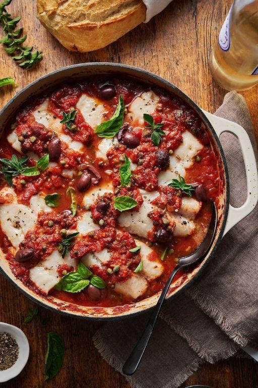Mediterranean Cod Puttanesca with Capers and Anchovies