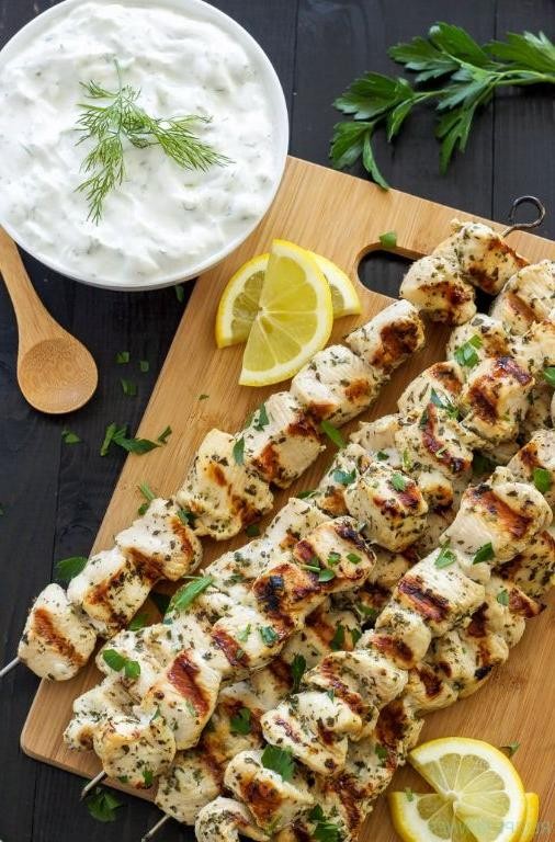 Mediterranean Cod Skewers with Tzatziki Dip