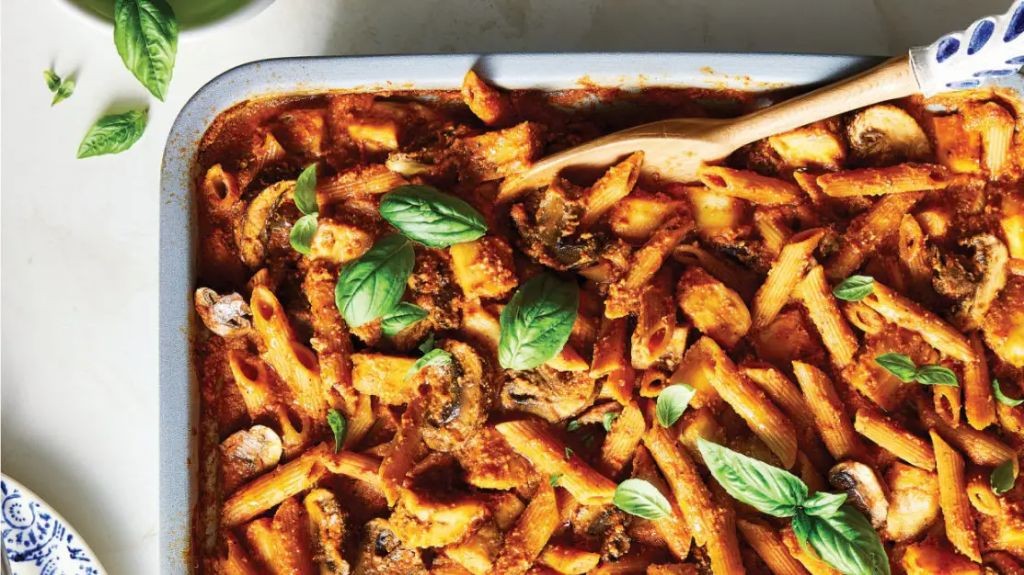Mediterranean Eggplant and Whole Grain Pasta Bake