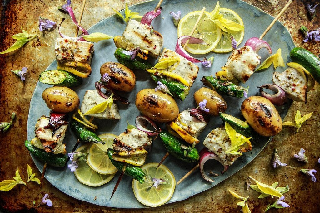 Mediterranean Grilled Swordfish Skewers