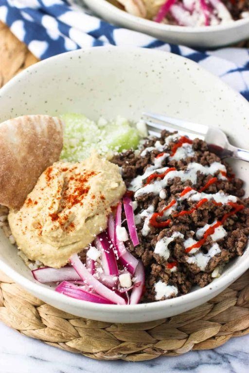 Mediterranean Hamburger and Rice Bowl