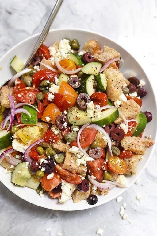 Mediterranean Panzanella Salad with Olives