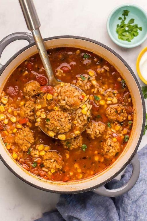 Mexican Albondigas Soup with Rice and Vegetables