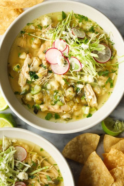 Mexican Shredded Chicken Pozole Soup